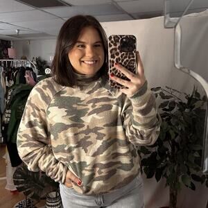 Maeve Anthropologie Laney Cowl Neck Camo Pullover Sweater Green Size Large